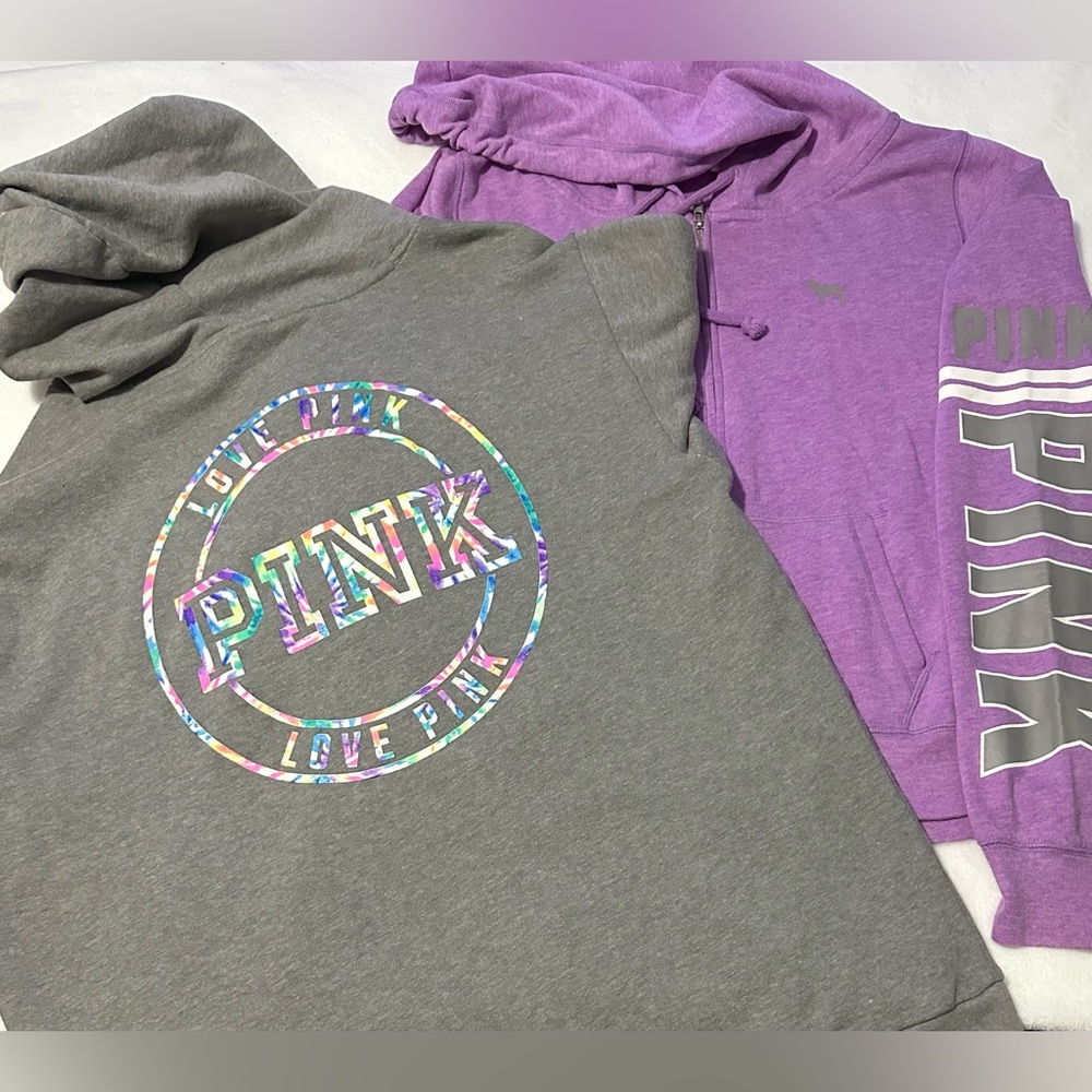 Lot of 2 Women PINK by Victoria's Secret Hoodies Gray and Lavender Size Large